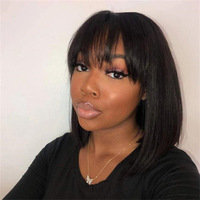 Perruque Courte Bob Synthétique pour Femme, Style Européen et Américain, Frange Droite, Longueur Clavicule, Tendance TikTok