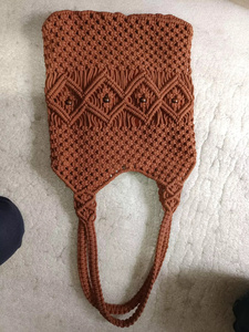 Sac bohème pour femme en macramé fait main, motif géométrique, fermeture éclair, bandoulière légère, marron, capacité jusqu'à 1L - Product Image 3