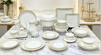 Service de table en céramique de luxe moderne, vaisselle ronde blanche avec incrustations dorées, collection de vaisselle en porcelaine émaillée