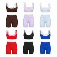 Ensemble de sport 2 pièces personnalisé pour femme, avec brassière de sport à bordure contrastante et short de yoga taille haute, pour la gym et le fitness