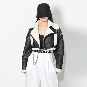 Giacca in Denim da <span class=keywords><strong>Donna</strong></span> 2023 con Maniche Lunghe, Patchwork in Pelle PU Traspirante e Fodera in <span class=keywords><strong>Shearling</strong></span> - Product Image 5