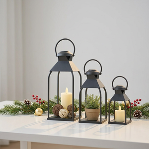 Lanternes porte-bougies en métal noir, style tendance des fabricants, pour la décoration de la maison et des événements - Product Image 2