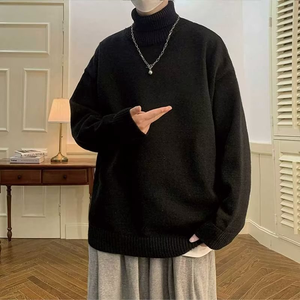 <span class=keywords><strong>Pull</strong></span> en tricot de couleur unie à <span class=keywords><strong>col</strong></span> haut pour garçon polyvalent chaud intérieur automne hiver Plaid à la mode <span class=keywords><strong>pull</strong></span> à fond ample ligne de printemps - Product Image 4