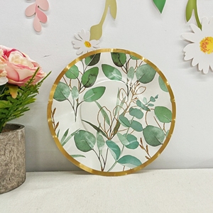 ชุดอุปกรณ์จัดงานเลี้ยงธีมดอกไม้ DAMAI ชุดจานชามสำหรับงานเลี้ยงน้ำชาสีเขียวสไตล์ฤดูใบไม้ผลิ ลายใบยูคาลิปตัส ถ้วยกระดาษแบบใช้แล้วทิ้ง ผ้าเช็ดปาก - Product Image 3