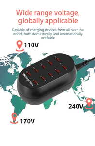 Station de charge électrique USB 10 ports 100W, chargeur de bureau, sortie QC2.0 5V/2.4A, courant 20A, ordinateur portable, matériau ABS PC ignifuge - Product Image 4