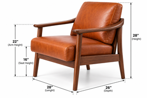 Fauteuil en cuir Cognac de style Mid-Century avec structure en bois massif, accoudoirs courbes et assise rembourrée de qualité supérieure, fauteuil en cuir - Product Image 4