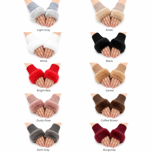 Gants mi-doigts style coréen pour femme, en fausse fourrure de lapin, tricotés, sans doigts, mitaines d'hiver pour écrire, taper, bureau, étude, chauffe-poignets - Product Image 3