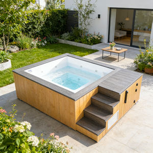 Piscina elevada con marco de madera, ventana de vidrio y filtro integrado para casa y patio. - Product Image 2