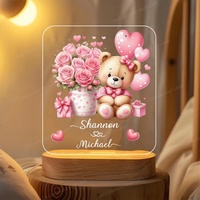 Veilleuse bébé personnalisable avec nom et date, motif ours, cadeau de naissance, lampe LED pour chambre, plaque acrylique, cadeau de Noël, livraison directe