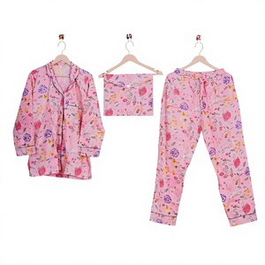 Ensemble pyjama en coton à imprimé floral pour femmes, manches longues, pantalon à cordon et chemise boutonnée, vêtements de nuit doux et respirants - Product Image 1