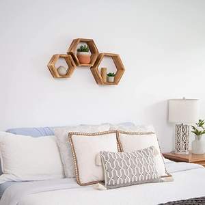 JUNJI-<span class=keywords><strong>estantes</strong></span> hexagonales de madera <span class=keywords><strong>para</strong></span> pared, panal flotante rústico bohemio <span class=keywords><strong>para</strong></span> dormitorio, baño, sala de estar y oficina - Product Image 6