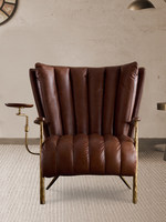 Chaise longue de style médiéval inspirée de l'harpe, en cuir véritable ciré à l'huile, fauteuil artisanal forgé à la main