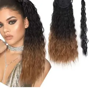 Dinç uzun Wrap at kuyruğu uzatma Ombre sarışın sentetik Yaki Hairpiece uzatma 24 inç dalgalı saç at kuyruğu kadınlar için