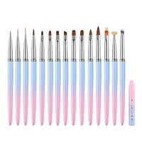 Pinceau de manucure professionnel en nylon à manche métallique bleu-rose pour gel, effet ombré et liner, personnalisable avec logo