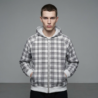 Sweat-shirt thermique ample à capuche 2-en-1 pour homme, personnalisé, avec fermeture éclair intégrale, réversible, en tricot gaufré et à carreaux, style streetwear décontracté