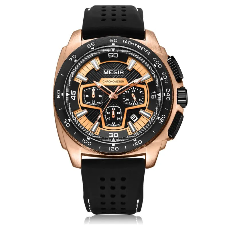 Мужские повседневные водонепроницаемые спортивные наручные часы с хронографом и силиконовым ремешком MEGIR 2056