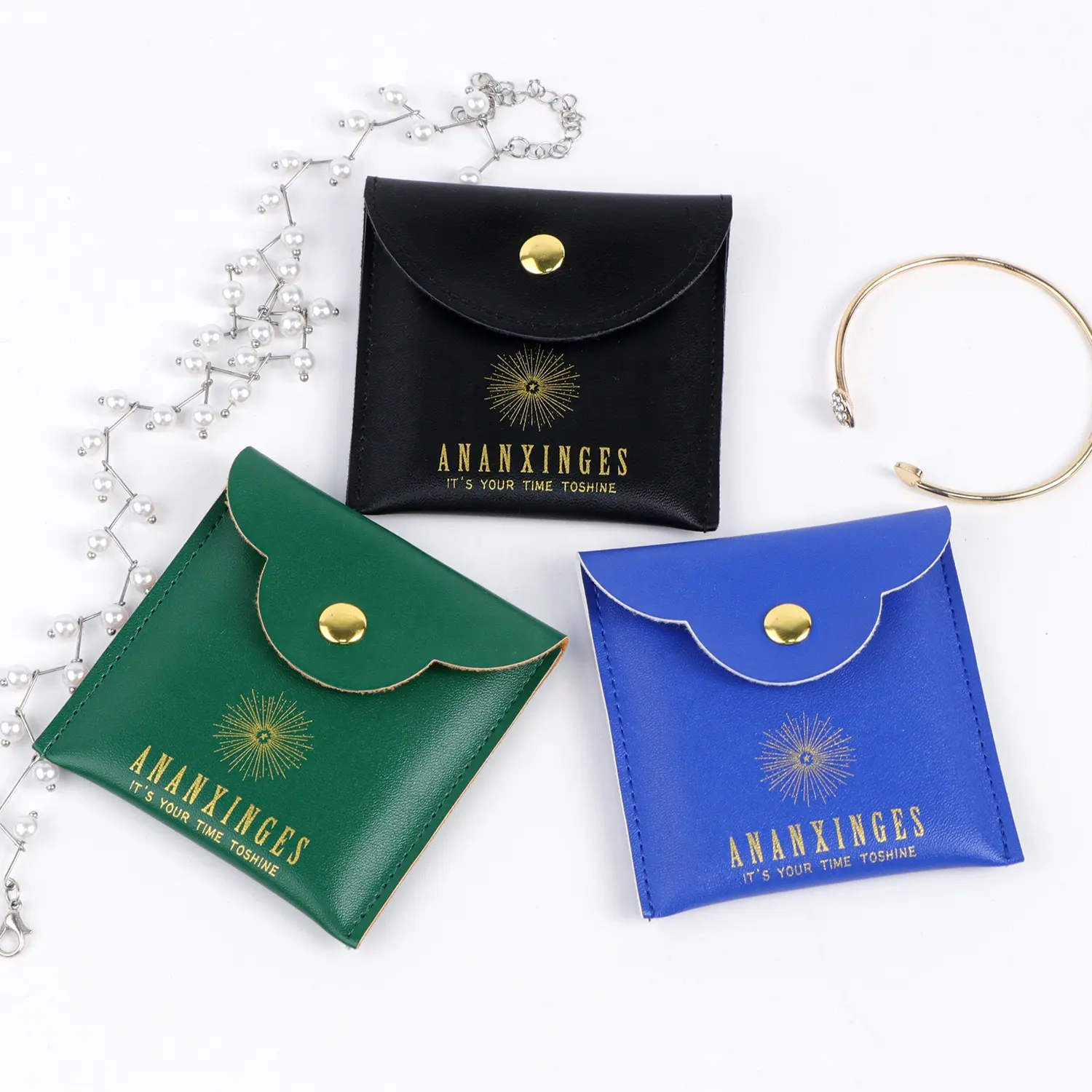 Biểu Tượng Tùy Chỉnh Túi Đồ Trang Sức Với Logo Dập Nổi Giả Da Đồ Trang Sức Pouch Túi Với Flap Faux Da Lộn PU Da Với Phong Bì