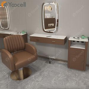 Yoocell – station de coiffure moderne avec miroir, ensemble doré, pour salon de coiffure, chaise de barbier - Product Image 3