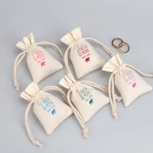 6*9 Cm Mini sacchetto di immagazzinaggio di gioielli in mussola di cotone personalizzato sacchetto di gioielli regalo con coulisse in cotone organico