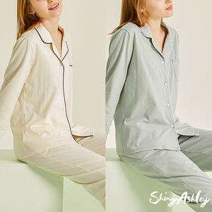 Pigiama <span class=keywords><strong>da</strong></span> <span class=keywords><strong>Donna</strong></span> Autunnale a Maniche Lunghe in Puro Cotone Aperto sul <span class=keywords><strong>Davanti</strong></span> per Casa - Product Image 4