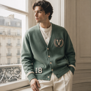 <span class=keywords><strong>Cardigan</strong></span> personalizzato da Varsity Factory OEM ciniglia lettera Patch <span class=keywords><strong>cotone</strong></span> misto <span class=keywords><strong>cotone</strong></span> maglieria produttore di <span class=keywords><strong>Cardigan</strong></span> Letterman Preppy - Product Image 2