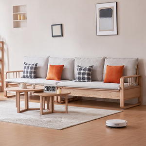 Sofá en forma de L de madera maciza de fresno con almacenamiento, cojines extraíbles, sofá de oficina para adultos y personas mayores - Product Image 1
