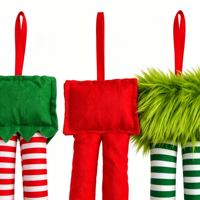 Décoration de Noël à suspendre en forme de jambes d'elfe, pendentif en forme de jambe d'elfe rayée en fausse fourrure pour arbre de Noël et cadeaux de Noël