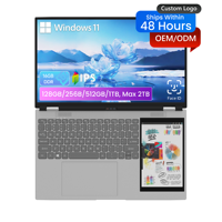 Nouvel ordinateur portable professionnel Intel 15,6'' + 7'' à double écran, Windows 11, écran IPS, clavier anglais, stockage SSD, processeur 4 cœurs 1,7 GHz, 1080p, boîtier métallique