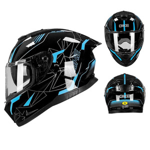 Casco de Motocicleta Integral GKE, Negro con Estampado Azul, Visera Transparente, Resistente a Impactos, ECE E24 22R06, Unisex para Adultos - Product Image 6