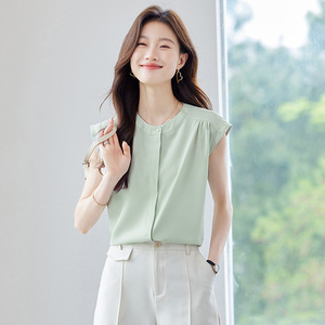 Women's Short Sleeve Shirt Solid Color V Neck <b>Satin</b> <b>Blouse</b> Casual Everyday Wear - Product Image 4