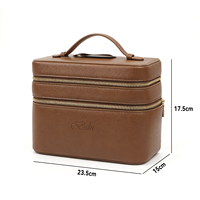 Grande trousse de maquillage de voyage en cuir PU, double compartiment zippé, organiseur de cosmétiques de luxe, étui de beauté portable pour le rangement du maquillage