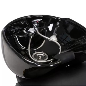 Black PU Leather Shampoo Chair with Gold Trim Contemporary Salon Furniture for Commercial Use - Product Image 4