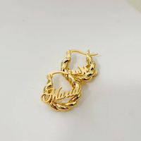 Ensemble de bijoux personnalisés pour enfants avec initiales, collier avec plaque nominative en acier inoxydable doré, bracelet jonc, mini boucles d'oreilles créoles pour bébé fille