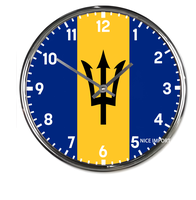 Jam Dinding Bulat Bendera Barbados Jam Dinding Tanpa Suara Klasik Jam Dinding Tenaga Baterai untuk Kantor Rumah Ruang Tamu