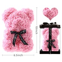 Ours en roses artificielles en tissu de soie avec boîte lumineuse LED - Saint-Valentin, Noël, Nouvel An, couleur personnalisée, intérieur/extérieur