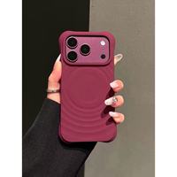 Casing Matte Tekstur Ripple Merah Ceri untuk iPhone 18 17 Pro Max 16 Pro, Lensa Terangkat Anti Jatuh, Tipis Anti Sidik Jari