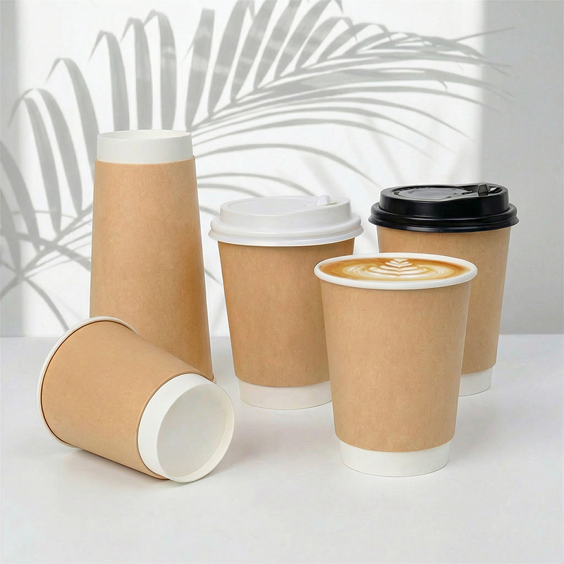 Double Wall Kraft Paper Cups Custom Logo Printed Disposable Coffee Cups Biodegradable Take Away Paper Packing Cups