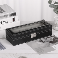 Boîte de rangement pour montres en cuir PU noir à 6 compartiments avec bracelet en cuir pour homme, pour montres automatiques, résistante à l'eau, en matériaux recyclés, présentoir
