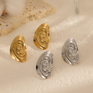 Spiral Stainless Steel <b>Stud</b> Earrings Gold <b>Silver</b> Oval Geometric Design Fashion Jewelry For Women - Product Image 2