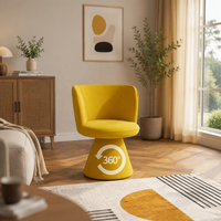 Tabouret de coiffeuse en velours style crème nordique, chaise pivotante minimaliste moderne italienne avec dossier et pieds en bois, mobilier de maison