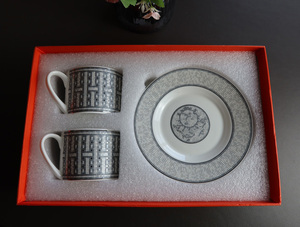 Nordic Luxury Grey Horse-drawn Carriage Ceramic Coffee Cup Saucer <b>Set</b> with Gift Box - Product Image 2