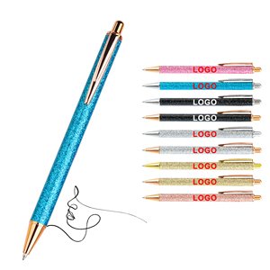 Customized Multi-Colors Manufactures Ball Point Pen Gold Rose Powder Printed Logo With Personal Metal Writing Refill for School - Product Image 1