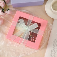 Caja de Regalo Floral con Ventana Transparente Cuadrada, Decoración con Lazo de Organza, Materiales Reciclados, Acabado Mate, para Regalos de Boda, Baby Shower y Fiestas