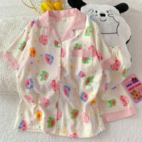 Pyjama à manches courtes pour femmes chaudes mignon dessin animé imprimé vêtements de nuit décontractés pour l'hiver été automne printemps