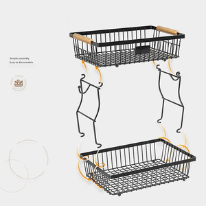 Kitchen Counter Fruit Vegetable Storage <strong>Rack</strong>, Two Tier Wire Basket Organizer with Banana Hooks for Fruits <strong>Veggies</strong> Snacks Storage - Product Image 6