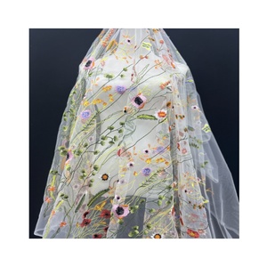 Tejidos bordados con flores <span class=keywords><strong>Tissu</strong></span> brodé en maille cryptée pour robe de mariée Vestido de tela de vestido de novia - Product Image 2