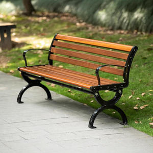 Outdoor Patio <b>Bench</b> Metal Frame Wood Grain Slatted Seat Armrest Park Courtyard Villa <b>Leisure</b> Furniture - Product Image 1