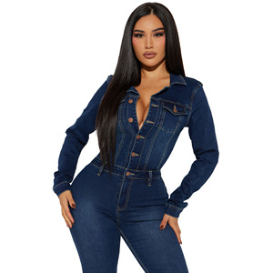 Nuova <span class=keywords><strong>Tuta</strong></span> Intera in Denim alla Moda per Donna, Vestibilità Slim, Maniche Lunghe, Stile Casual - Product Image 5