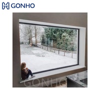 Fenêtre à battant fixe GONHO moderne à double vitrage en aluminium à rupture de pont thermique, couleur personnalisée noire, avant droite, avec barre
