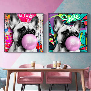 Décor à la maison mignon animal de compagnie bouledogue français soufflant des bulles affiches Graffiti Pop Art toile peinture drôle mur Art photos - Product Image 1